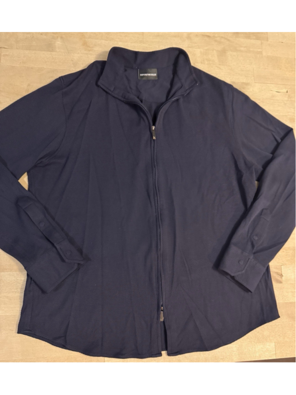 Emporio Armani Men’s Navy Blue Textured Double Zip Collared Jacket L